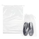 Belinlen 50 Pack 10x14 inch Plastic Travel Drawstring Bags Transparent Shoe Bags for Travel Plastic Bags with Cotton Draw Strings Shoe Dust Bags for Packing and Storing