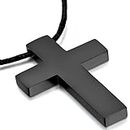 JewelryWe Stainless Steel Black Cross Pendant Necklace for Men with Rope Cord Chain for Christmas
