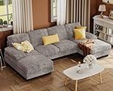 Furmax Sectional Couches for Living Room, U-Shaped Sofa Couch with Linen Fabric, 4 Seat Sofa Set with Double Chaise for Apartment (Fabric, Grey)