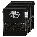 Heart Home Shoe Cover/String Bag Organizer|Shoe Print & Non Woven Material|Transparent Window|Size 43 x 30 Cm, Pack of 6 (Black)-HEART5211