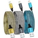 iPhone Charger Cable 3Pack 6FT/1.8M Lightning Cable Nylon Braided MFi Certified Apple iPhone Charger Cables USB Long iPhone Charging Lead For iPhone 14 pro max 14 pro 13 12 11 XS X XR 8 7 6 plus