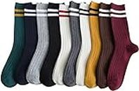 ACCFOD Striped Socks for Women Size 9-11 Womens Long Tall High Thin Mid-Calf Socks 10 Pairs