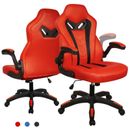 Leather Video Game Chairs with Flip-up Arms Gaming Office Chairs for Teens Red