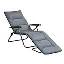 Outsunny Folding Lounge Chair, Reclining Tanning Chair, Sun Lounger with 6-Position Adjustable Back, Padded Cushion for Patio, Garden, Beach, Pool, Grey