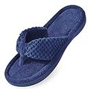 Parlovable Women's Flip Flop Slippers Memory Foam Slip on Thong Slipper, Breathable Cozy Open Toe House Shoes, Anti-Skid Rubber Sole Sandal Indoor Outdoor, Navy, 5-6