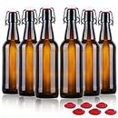 YEBODA 16 oz Amber Glass Beer Bottles for Home Brewing with Flip Caps, Case of 6