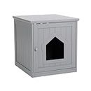 Decorative Cat House & Side Table | Grey Nightstand | Indoor Pet Crate | Litter Box Enclosure | Hooded Hidden Pet Box | Cats Furniture Cabinet | Kitty Washroom