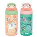 Zak Designs Kids Water Bottle with Spout Cover and Built-in Carrying Loop, Made of Durable Plastic, Leak-Proof Water Bottle Design for Travel (16 oz, Unicorn & Shells, Pack of 2)