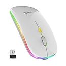 Wireless Mouse, LED Rechargeable Silent Slim Laptop Mouse, USB Receiver Portable Mobile Optical Office Computer Mice Compatible for Apple Laptop/iPad Tablet Mac/PC/Phone (White)