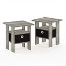 Furinno Andrey Set of 2 End Table/Side Table/Night Stand/Bedside Table with Bin Drawer, French Oak Grey