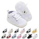 Baby Girls Boys Shoes Soft Anti-Slip Sole Newborn First Walkers Star High Top Canvas Denim Unisex Infant Sneaker (A01-White, 0-6 Months)