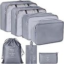 TS WITH TECHSUN Travel Organizer 7 in 1 Travel Laundry Cosmetics Luggage Packing Organizers Set Makeup Bags Organizer Packing Cubes with Shoe Bag for travel, Nylon (Grey)