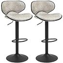 HOMCOM Adjustable Bar Stools Set of 2, Swivel Leathaire Upholstered Barstools with Large Seat, Breakfast Bar Chairs with Back, Footrest and Steel Base, Light Grey