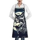 GeRRiT Afternoon Tea Print Kitchen Aprons Unisex Bib Aprons,Polyester Chef Apron,Cooking Apron For Men Women, Wolf Night Moon, One Size