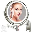 CONLWIN 9" Wall Mounted Lighted Makeup Mirror, 3000mAh Rechargeable Double Sided 1X/10X Magnifying Mirror with Hook,3 Color Lights Dimmable 360° Rotation Vanity Mirror for Bathroom