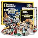 NATIONAL GEOGRAPHIC Rocks & Fossils Kit – 200+ Piece Set Includes Geodes, Real Fossils, Rose Quartz, Jasper, Aventurine & Many More Rocks, Crystals & Gems