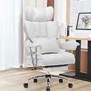 Efomao Desk Office Chair 400LBS, Big High Back PU Leather Computer Chair, Executive Office Chair with Leg Rest and Lumbar Support, White Office Chair