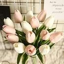 20PCS Artificial Tulips Flowers by Beautiful-U,Realistic and Real Touch Fake Tulips Bouquets for Table Decor Home Room Kitchen Office Party Wedding Gift Christmas and More(White+Pink)