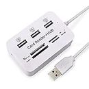 SPIN CART All in 1 3 Ports USB 2.0 Hub Extension External Memory Card Reader for SD/MMC M2 Micro SD/TF for Pen Drive/Cameras/mobiles/PC/Laptop/Notebook/Tablet (White)