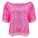 80s Mesh Fishnet Tops for Women Pink Neon Tops Fancy Dress Fishnet Neon Off Shoulder T Shirt Ladies Disco Retro Outfit Costume
