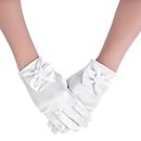 Yolev Little Girls Short Princess Gloves Formal Bows Gloves Wedding Flower Girl's Satin Dress Gloves for First Communion Birthday Pageant Holiday Costume Party