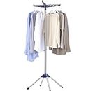 CASAMAYA Clothes Drying Rack Foldable, 59 inch Tripod Laundry Drying Rack Indoor with Rotating Clothes Rail for 27 Pieces of Clothes, Space Saving, Stainless Steel, Blue and Silver CDR001Q01