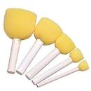 Lakeer 5 Pcs Round Stencil Sponge Yellow Dabber Wooden Handle Foam Brush Furniture Art Crafts Painting Tool Supplies Painting Stippler Set DIY Painting Tools in 5 Sizes