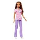 Barbie Nurse Doll (12 inches) with Scrubs Top & Pants Set, White Shoes & Stethoscope Accessory, Great Gift for Ages 3 Years Old & Up
