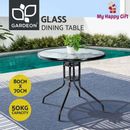 Gardeon Outdoor Bar Table Furniture Glass Cafe Table Steel Side w/Parasol Hole