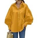 Retros Solid Color Casual Lantern Sleeve Lapel Women's Shirts Top Spring Summer Trendys Button Down Loose Blouses (XXL,set3)