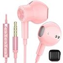 Wired Earbuds 3.5mm Jack Earphones with Microphone Volume Control Wire Headphones Corded Headset for Apple iPhone 6s 6 Plus iPod Touch MP3 MP4 Android Samsung A14 A13 A23 A52 5G Computer PC Pink