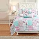 Cozy Line Home Fashions Bloom Floral Blue Rose Spring Reversible Quilt Bedding Set, Coverlet Bedspread Lightweight for All Seasons (Pink Garden, Queen - 3 Piece)