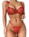 Aphrotiny Sexy Lingerie for Women 2 Piece Lace Embroidered Lingerie Set Mesh Bra and Panty Sets