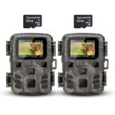 2 Pack Trail Camera 24MP 1080P Wildlife Game Hunting Cam IR Night Vision+SD Card