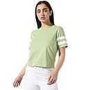 Campus Sutra Women's Solid Tea Green Boxy Top for Casual Wear | Crew Neck | Short Sleeve | Poly Cotton Top Crafted with Regular Sleeve & Comfort Fit for Everyday Wear