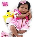 Aori Reborn Baby Dolls Black 22 inch Realistic Baby Girl Doll Weighted Newborn Baby Doll with Feeding Toy Accessories