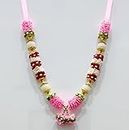 RJ SALES & PROMOTIONS RJ Sales & Promotion Closely Knitted 12 inches Satin with Beads -HAAR,Mala - Garland Maala for Idols, Photo Frames, Fancy Dress, Marriages etc. (Pink Satin with Beads)