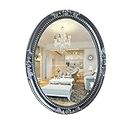 Dressing Mirror Wall Mirror Decorative Oval Small White Oval Vintage Wall Mirror Ornate Frame Hanging Beveled Bedroom Furniture and Easy To Install Beauty Mirror (Color : Blue)
