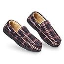 DUNLOP Moccasins Slippers Men Loafers Faux Fur Slippers Rubber Sole Memory Foam House Slippers Indoor Shoes Gifts For Men (NavyBurgundy, 8 UK)