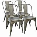 FDW Metal Dining Chairs Set of 4 Indoor Outdoor Chairs Patio Chairs Kitchen Metal Chairs 18 Inch Seat Height Restaurant Chair Metal Stackable Chair Tolix Side Bar Chairs (Brown)