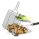 Emndr Chromium Plated Barbecue BBQ Grill Net Basket for Cook Fish, Vegetables, Steak, Shrimp, Chops and Other Food with Wooden Handle