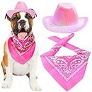 2PCS Fashionable Pet Cowboy Hat Dog Western Cowboy Square Scarf Unique Cowboy Style Western Cowboy Pet Theme Birthday Party Clothing Accessories Dog Gift (Pink)