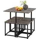 Yaheetech 5-Piece Dining Table Set - Industrial Kitchen Table & Chairs Sets for 4 - Compact Table with 4 Stools & Space-Saving Design for Apartment, Small Space, Breakfast Nook, Drift Brown