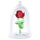 SWAROVSKI Beauty and the Beast Enchanted Rose, Red and Green Swarovski Crystal with Clear Base and Mouth-Blown Glass Bell Jar, Part of the Swarovski Beauty and the Beast Collection