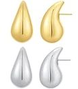 Rajputana Dupes Ohrringe Klein Set Drop Earrings Small Chunky Gold Silver Earrings for Women Teardrop Tropfen Ohrringe Vergoldet für Frauen Mädchen Mode Trendy lightweight Hypoallergenic Schmuck