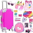 ZITA ELEMENT 24 Pcs 18 Inch Girl Doll Accessories Suitcase Luggage Travel Set Including 18 Inch Doll Clothes Luggage Pillow Blindfold Sunglasses Camera Computer Cell Phone Ipad and Other Stuff