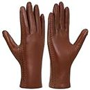 GSG Womens Genuine Leather Gloves Winter Wool Lined Sheepskin Gloves Touchscreen W23012, Brown, l