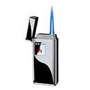 Metal Lighter - Butane Gas Lighter, USB Rechargeable Lighter, Windproof Blue Fire Direct Injection Lighter, Men's Smoking Accessories ( Color : BLACK )