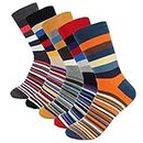 HOYOLS Men's Dress Casual Colorful Stripe Cotton Socks Patterned Business Long Socks (5 Packs), Striped Pattern, Shoe Size: 6-10