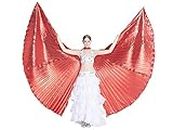 FancyDressWale Polyester Opening Belly Dance Isis Wings Dancing Props With Sticks Rods-Red
